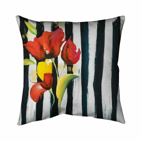 BEGIN HOME DECOR 20 x 20 in. Red Flowers on Stripes-Double Sided Print Indoor Pillow 5541-2020-FL112